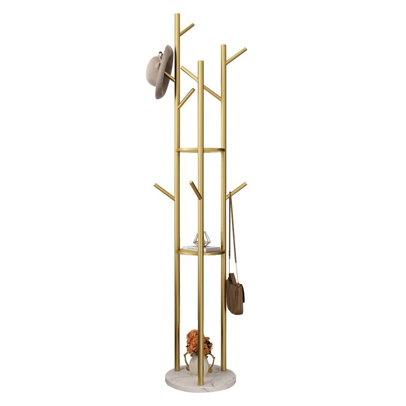 Hkaikzo Gold Coat Rack Stand, Metal Coat Racks Tree Hanger Freestanding With 3 Storage Shelves And 9 High-Grade Hooks And Stable
